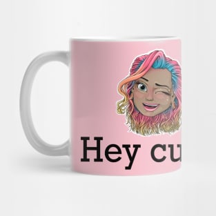 hey cutie Reva Prisma winking face (black text) Mug